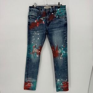 Evolution in Design Kids‎ Jeans Size 20 Blue Distressed Paint Splatter Slim Fit